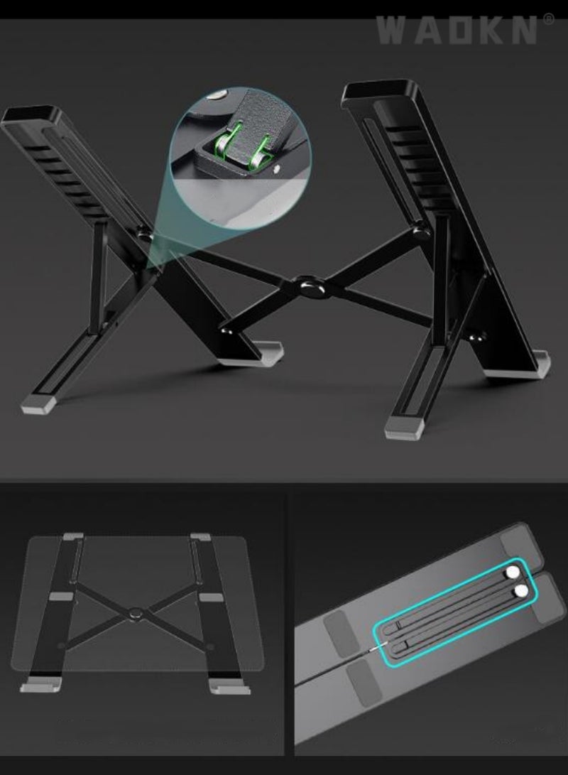 WAOKN Laptop Stand Aluminum Alloy Adjustable Laptop Stand Ergonomic Laptop Stand Portable Foldable Laptop Stand Laptop Holder Compatible with MacBook Pro Macbook Air, Chromebook Matebook etc Black  - Image 2