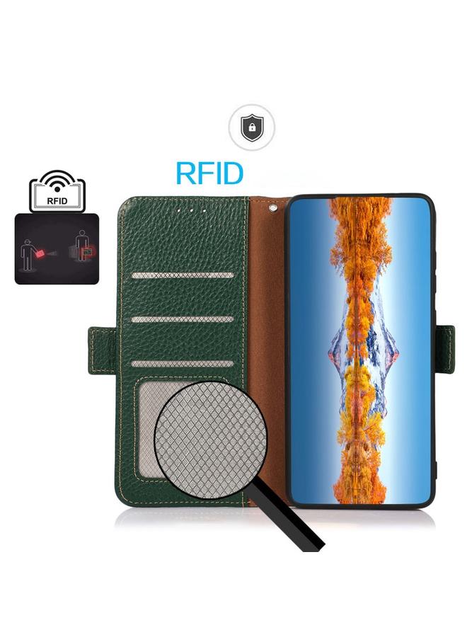 erorex Case For Xiaomi Redmi 12C/Redmi 11A 4G KHAZNEH Side-Magnetic Litchi Genuine Leather RFID Phone Case - Image 4