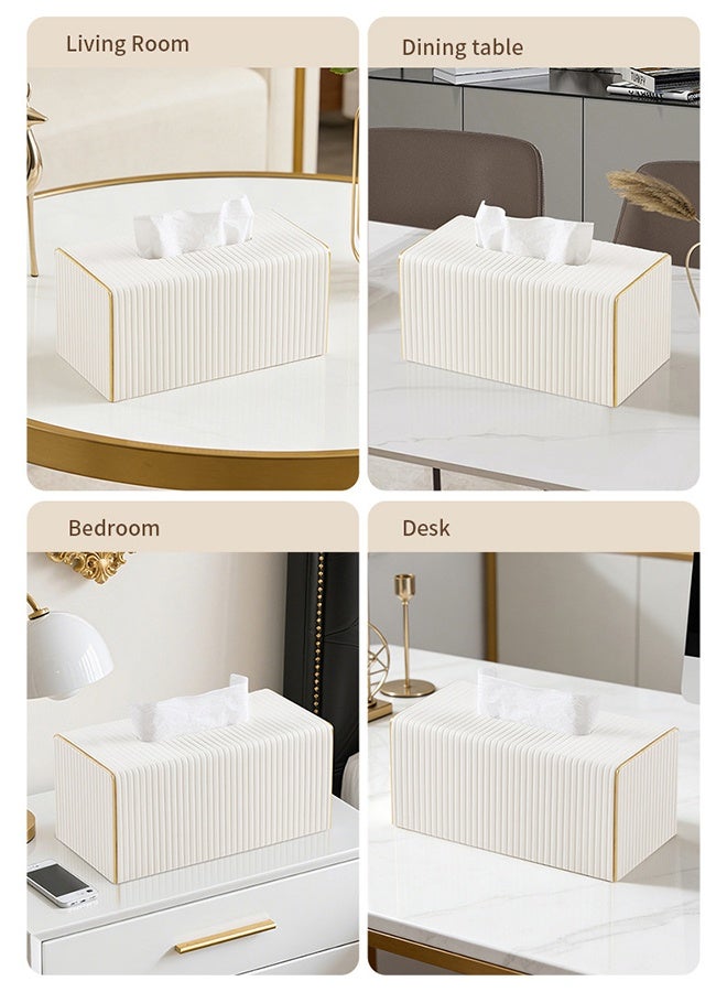 Luxury Gold Trim Tissue Box Cover, PU Leather Decorative Desktop Tissue Holder, Vertical Stripe Waterproof Dustproof Napkin Container for Bathroom, Bedroom, Living Room, Office and Car - Image 3