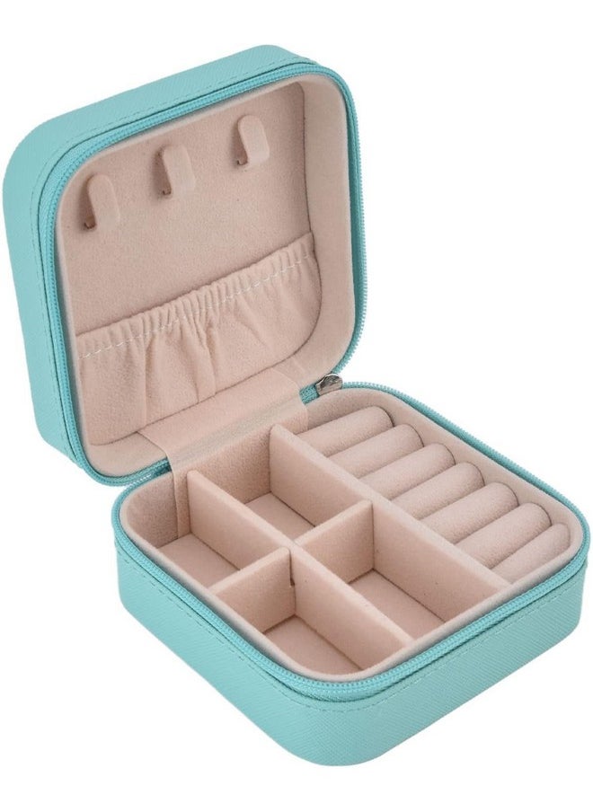 YouBella YouBella Jewellery Organiser PU Leather Zipper Portable Storage Box Case with Dividers Container for Rings, Earrings, Necklace Home Organizer, (Blue)  - Image 1