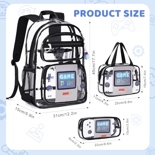 ACESAK Clear Backpack for Boys Girls 3 Pcs Clear Heavy Duty with Lunch Bag See Through Backpack Stadium Approved Black Game - Image 3