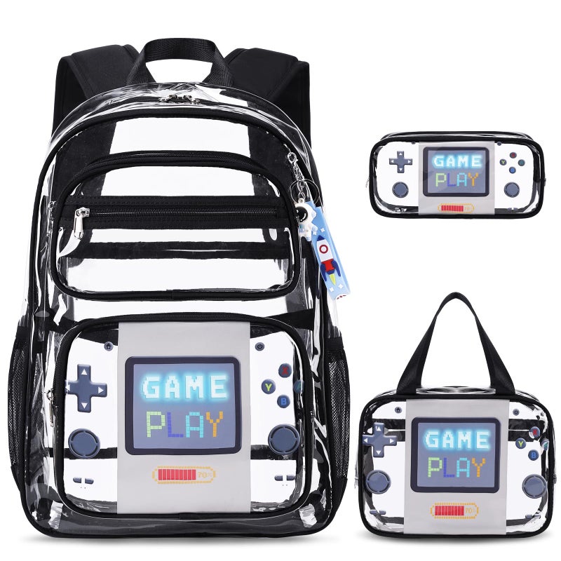 ACESAK Clear Backpack for Boys Girls 3 Pcs Clear Heavy Duty with Lunch Bag See Through Backpack Stadium Approved Black Game - Image 2