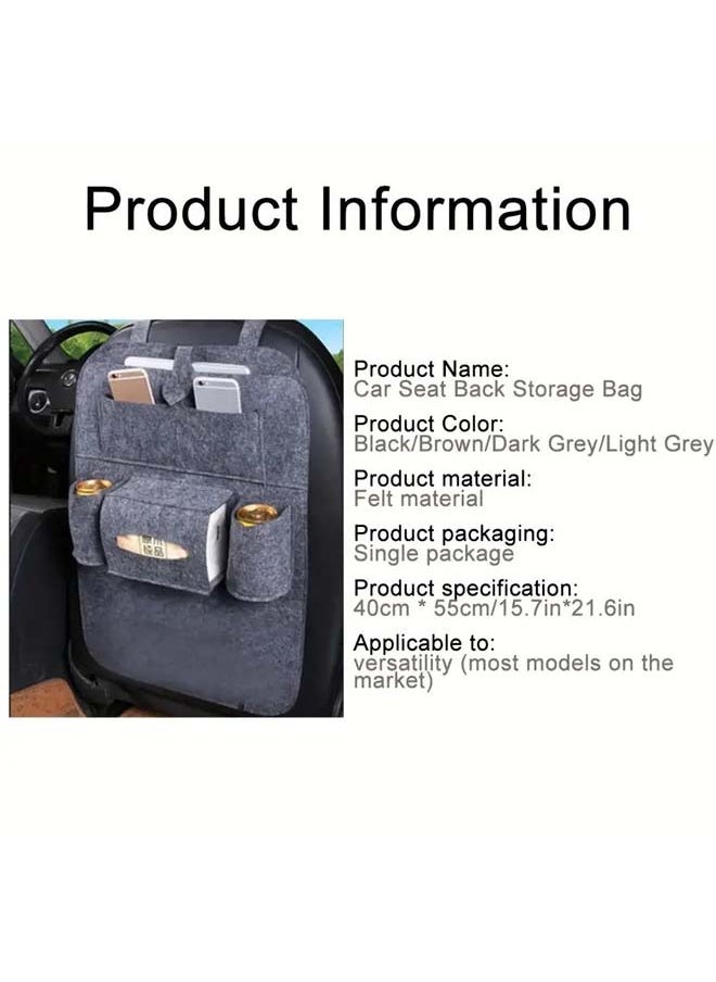MJZ 1pc Felt  Car Back Seat Storage Bag Organizer Car Seat Storage Bag Card Back Seat Organizer  Multifunctional Car Interior Hanging Bag Black  - Image 3
