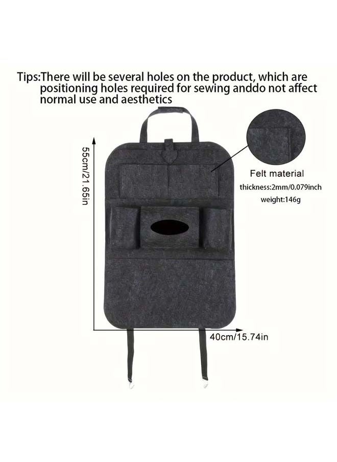 MJZ 1pc Felt  Car Back Seat Storage Bag Organizer Car Seat Storage Bag Card Back Seat Organizer  Multifunctional Car Interior Hanging Bag Black  - Image 2