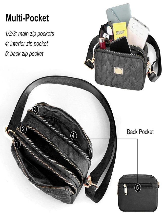 LassZone Ladies Small Crossbody Bag for Women Multi-Pocket Shoulder Bag Ladies Waterproof Nylon Handbag Cellphone Purse Wallet Quilted Bag - Image 4