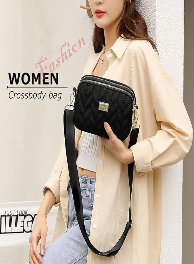 LassZone Ladies Small Crossbody Bag for Women Multi-Pocket Shoulder Bag Ladies Waterproof Nylon Handbag Cellphone Purse Wallet Quilted Bag - Image 3