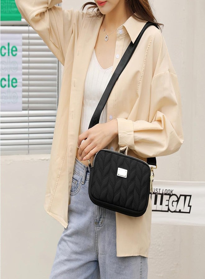 LassZone Ladies Small Crossbody Bag for Women Multi-Pocket Shoulder Bag Ladies Waterproof Nylon Handbag Cellphone Purse Wallet Quilted Bag - Image 2