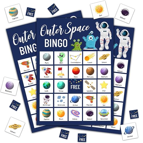 Disfuco Space Bingo Game for 24 Players Outer Space Party Games Birthday Bingo Cards for Adults Party Favors Supplies and Decorations B12 - Image 1