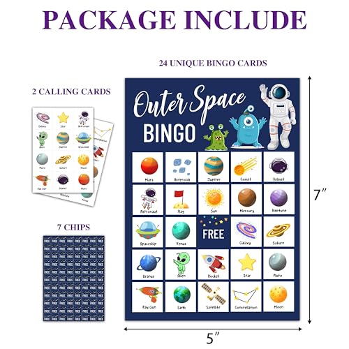 Disfuco Space Bingo Game for 24 Players Outer Space Party Games Birthday Bingo Cards for Adults Party Favors Supplies and Decorations B12 - Image 5