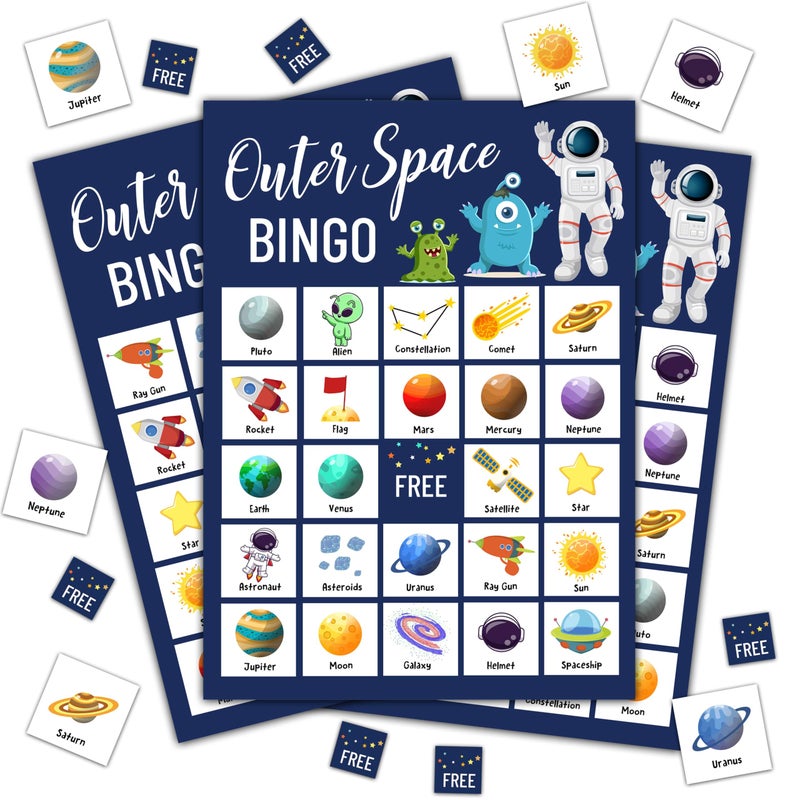 Disfuco Space Bingo Game for 24 Players Outer Space Party Games Birthday Bingo Cards for Adults Party Favors Supplies and Decorations B12 - Image 3
