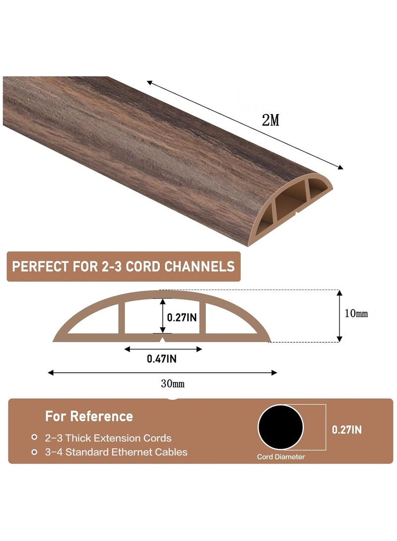 DELGREEN Floor Cord Cover Cable Cavity, 2m Self Adhesive Cord Hider Floor Low Profile Floor Cable Management Wire Cover Floor Electric Cord Covers for Home Office Garage Offices Gym Brown Wood  - Image 2