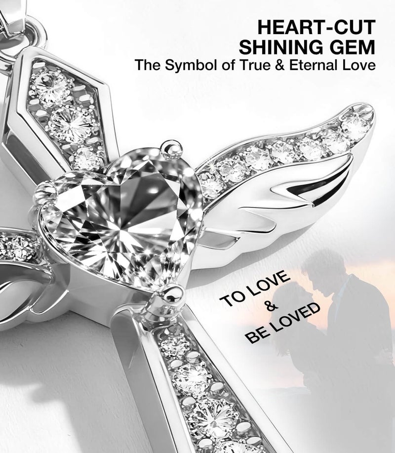 Lovans 925 Sterling Silver Cross Necklaces for Women,14K White Gold Plated Angel Wings Cross Pendant Necklace with Cubic Zirconia - Image 3
