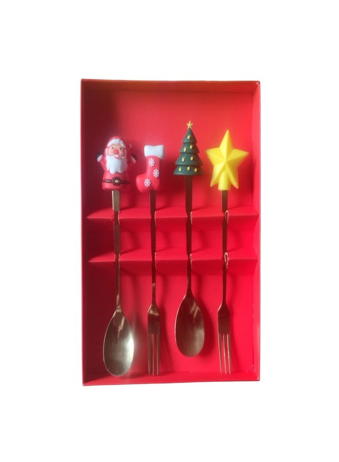 LIGHTER HOUSE Christmas Themed Cutlery Set, 4 Piece Stainless Steel Flatware with Decorative Santa, Stocking, Tree, Star Handles, Holiday Kitchen Dining Utensils, Pack of 01 Set - Image 1