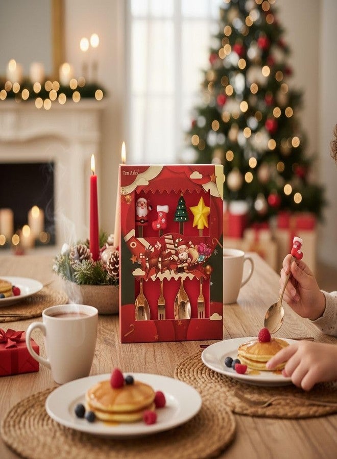 LIGHTER HOUSE Christmas Themed Cutlery Set, 4 Piece Stainless Steel Flatware with Decorative Santa, Stocking, Tree, Star Handles, Holiday Kitchen Dining Utensils, Pack of 01 Set - Image 2