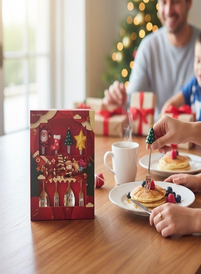 LIGHTER HOUSE Christmas Themed Cutlery Set, 4 Piece Stainless Steel Flatware with Decorative Santa, Stocking, Tree, Star Handles, Holiday Kitchen Dining Utensils, Pack of 01 Set - Image 3