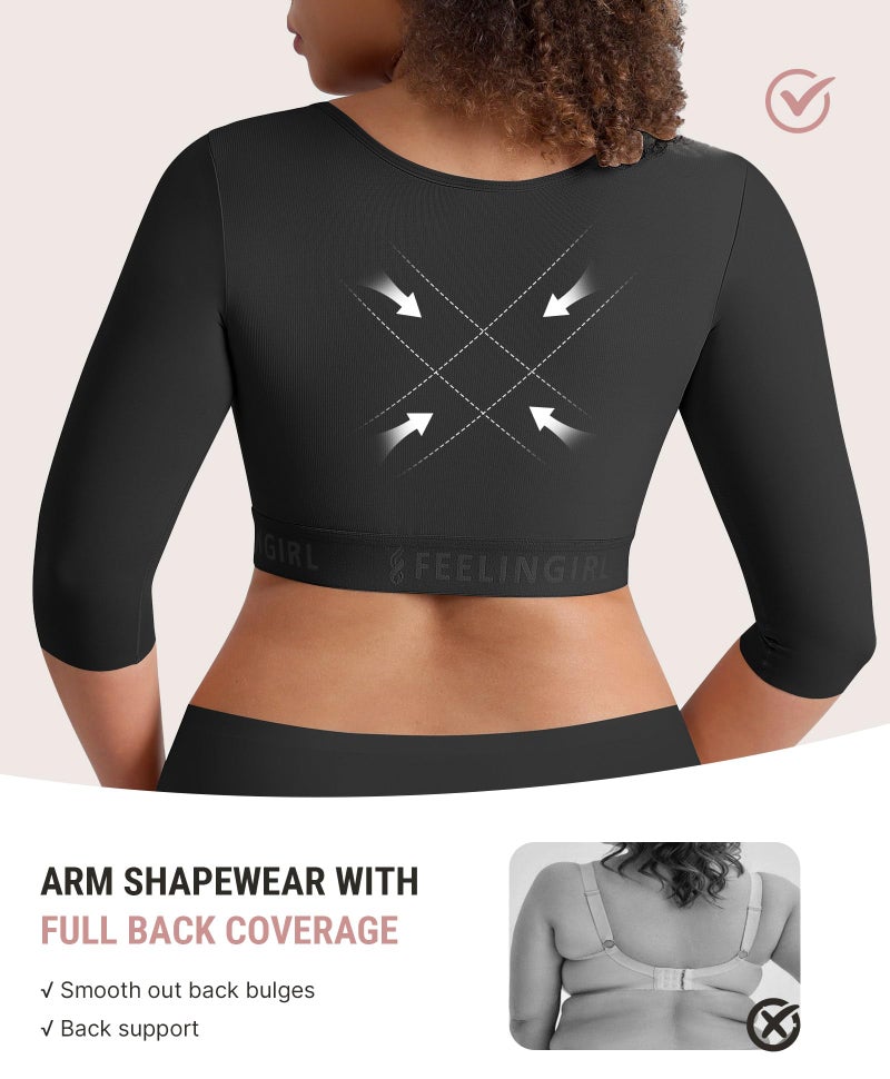 FeelinGirl Arm Shaper for Women Arm Compression Sleeves Post Surgical Slimming Sleeves Breast Lifter Black L - Image 3