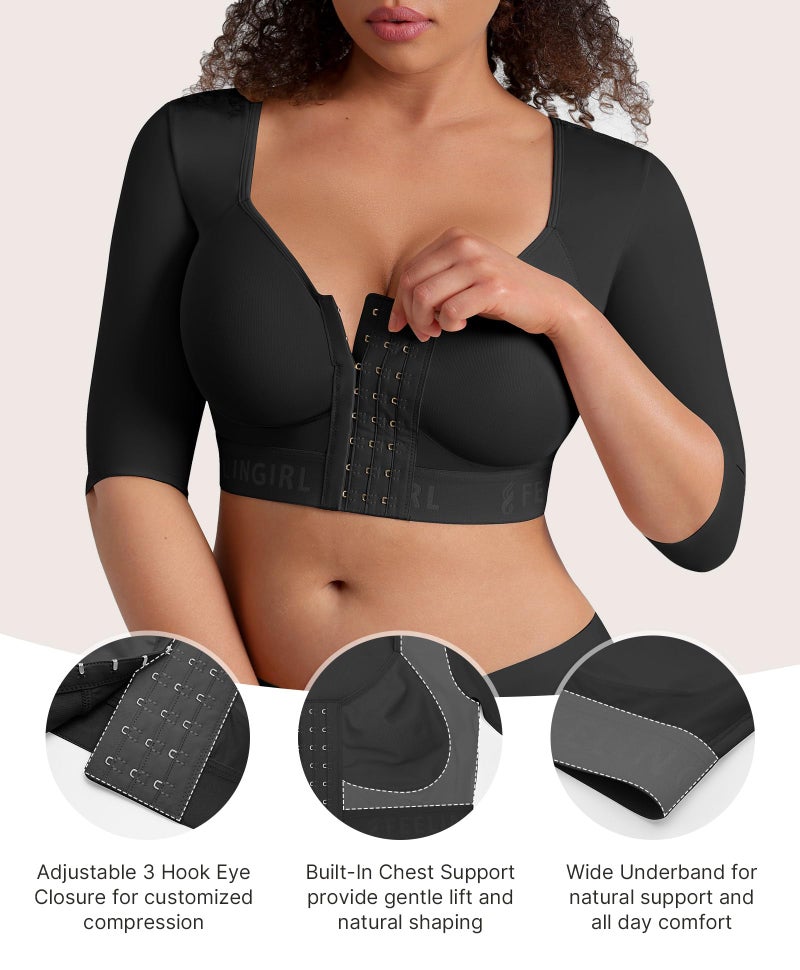 FeelinGirl Arm Shaper for Women Arm Compression Sleeves Post Surgical Slimming Sleeves Breast Lifter Black L - Image 5