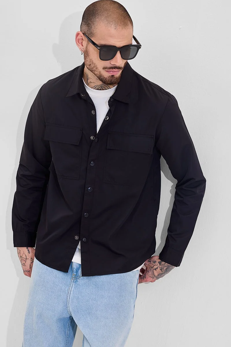 SNITCH Black Multi Pocket Relaxed Fit Overshirt