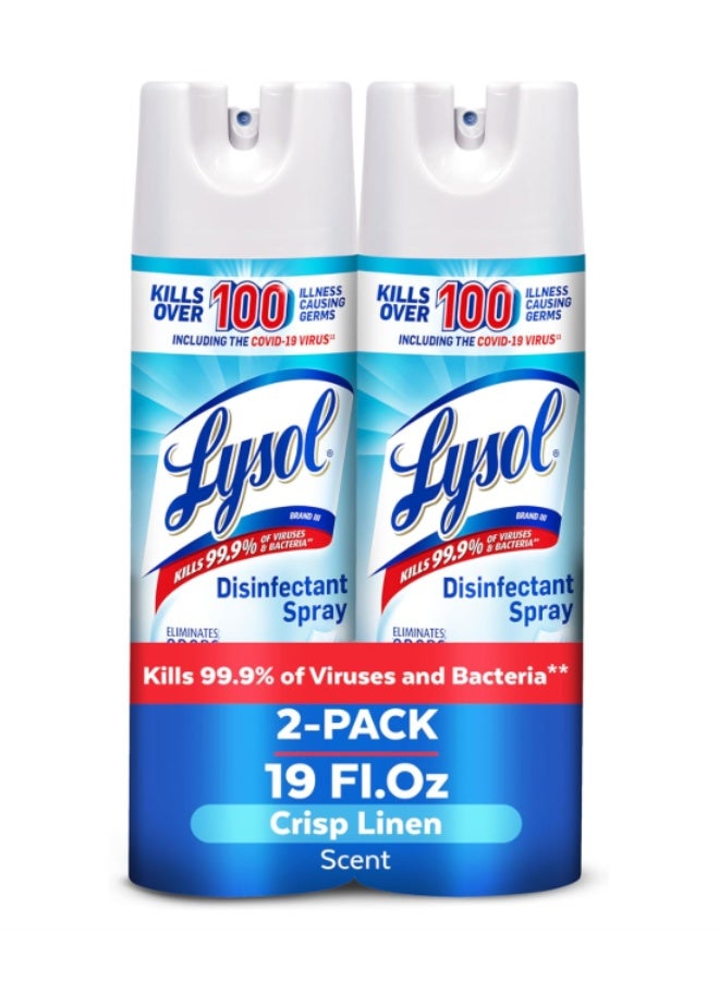 Lysol Disinfectant Spray, Crisp Linen Scent, 38 fl oz Total (Pack of 2, 19 oz Each) - Image 1