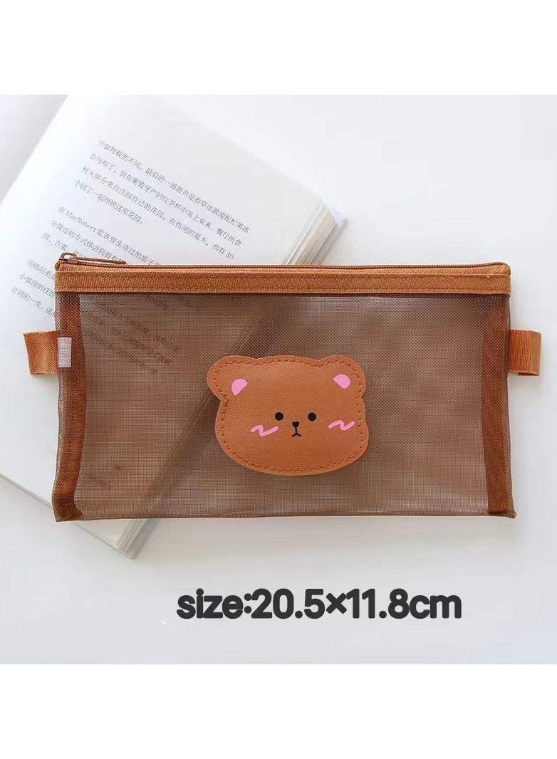 KUYING Cute Little Bear Mesh Pen Bag Large Capacity Stationery Box 