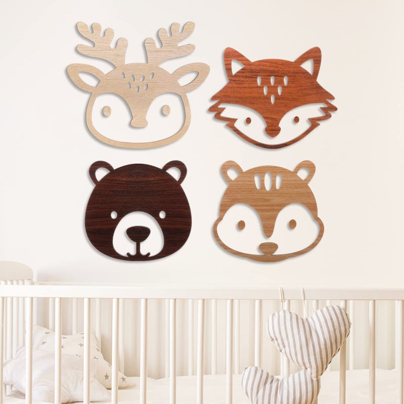 Hoteam Woodland Nursery Decor Wooden Forest Animal Wall Decoration Woodland Baby Shower Decorations Nursery Decor for Rustic Farmhouse Log Cabin Bathroom Room Adorable Style