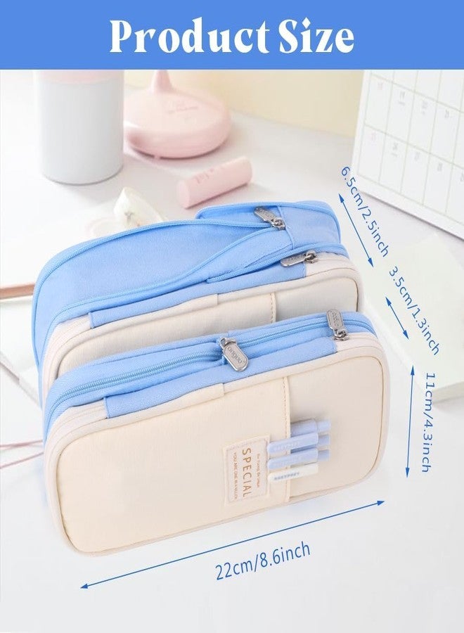 Corslet Large Capacity Pencil Case, Aesthetic & Cute Pencil Pouch for School, Office, and Travel - Versatile Organizer for Stationery, Art Supplies, and Makeup for Teen Girls & Adults (Navy/Biege) - Image 5