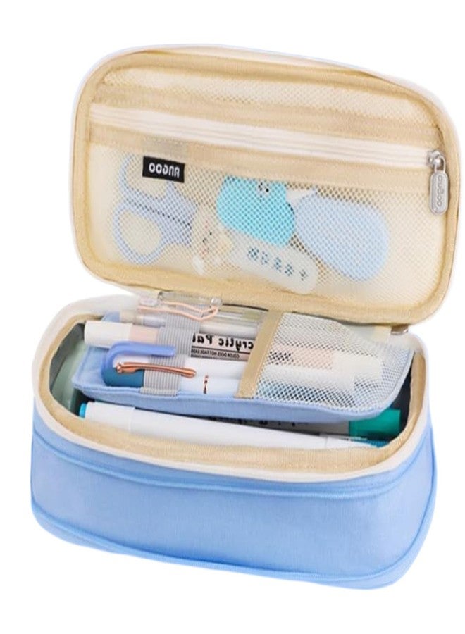 Corslet Large Capacity Pencil Case, Aesthetic & Cute Pencil Pouch for School, Office, and Travel - Versatile Organizer for Stationery, Art Supplies, and Makeup for Teen Girls & Adults (Navy/Biege) - Image 1