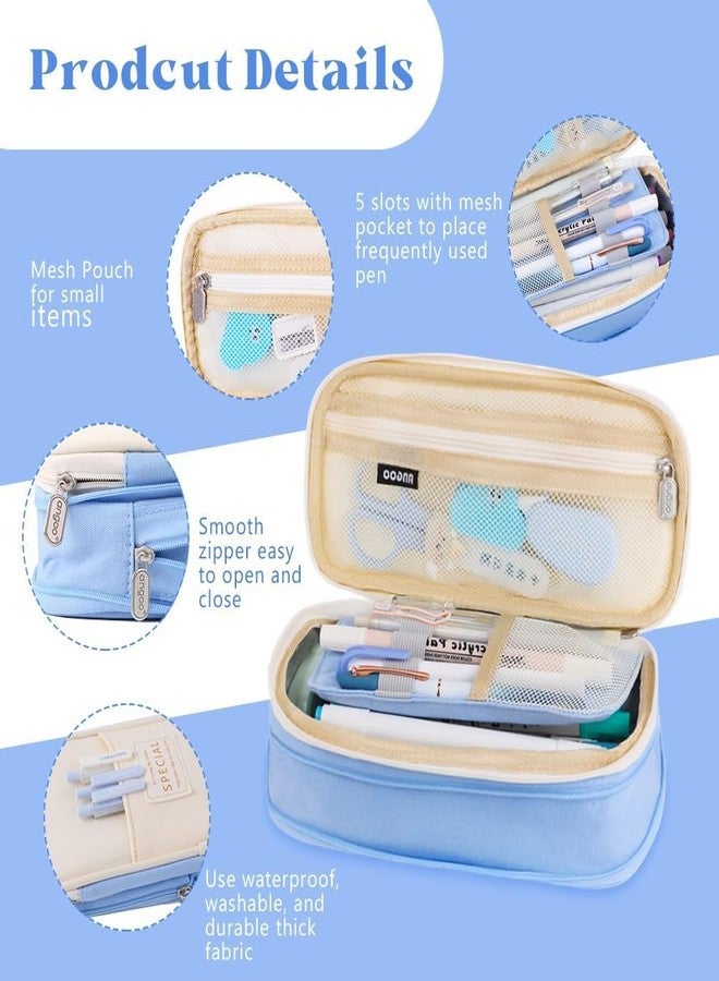 Corslet Large Capacity Pencil Case, Aesthetic & Cute Pencil Pouch for School, Office, and Travel - Versatile Organizer for Stationery, Art Supplies, and Makeup for Teen Girls & Adults (Navy/Biege) - Image 3
