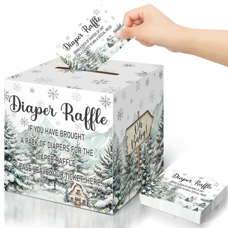 Teling 51 Pieces Diaper Raffle Tickets with Card Box Baby Shower Decorations Gender Reveal Holder Box for Girl Boy Diaper Raffle Party Baby Its Cold Outside - Image 2
