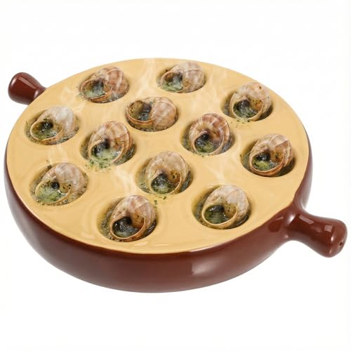 Hemoton Ceramic Escargot Baking Dish, 12 Holes Snail Plate with Handles, Round Mushroom Server for Oven to Table, Scallop Shrimp Appetizer Tray, Kitchen Cooking Pan for Home, Restaurant, 6.75 Inch - Image 1