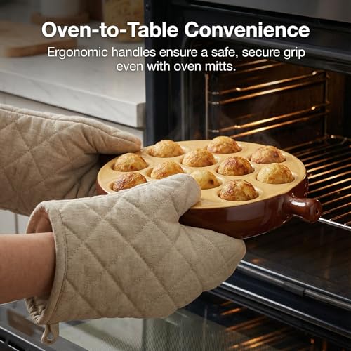 Hemoton Ceramic Escargot Baking Dish, 12 Holes Snail Plate with Handles, Round Mushroom Server for Oven to Table, Scallop Shrimp Appetizer Tray, Kitchen Cooking Pan for Home, Restaurant, 6.75 Inch - Image 3