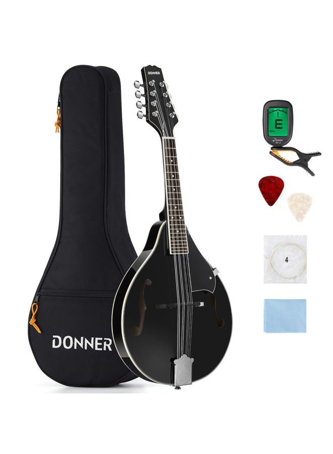 Donner Mandolin Instrument Black Mandolin Instrument Set for Beginner Adult Mahogany A Style with Tuner, String, Gig Bag, Guitar Picks (DML-100B) - Image 1