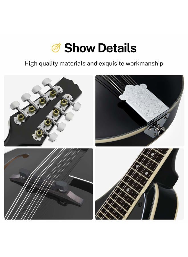 Donner Mandolin Instrument Black Mandolin Instrument Set for Beginner Adult Mahogany A Style with Tuner, String, Gig Bag, Guitar Picks (DML-100B) - Image 4