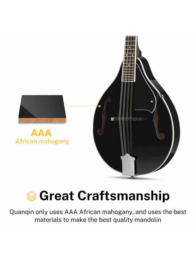 Donner Mandolin Instrument Black Mandolin Instrument Set for Beginner Adult Mahogany A Style with Tuner, String, Gig Bag, Guitar Picks (DML-100B) - Image 2