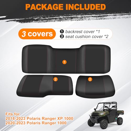 BORDAN UTV Waterproof Seat Cover for 2017-2021 Polaris Ranger XP 1000/2020-2025 Polaris Ranger 1000, Heavy Duty 1680D Seat Covers for UTV Polaris Full Protection Outdoor (3 PCS) - Image 3
