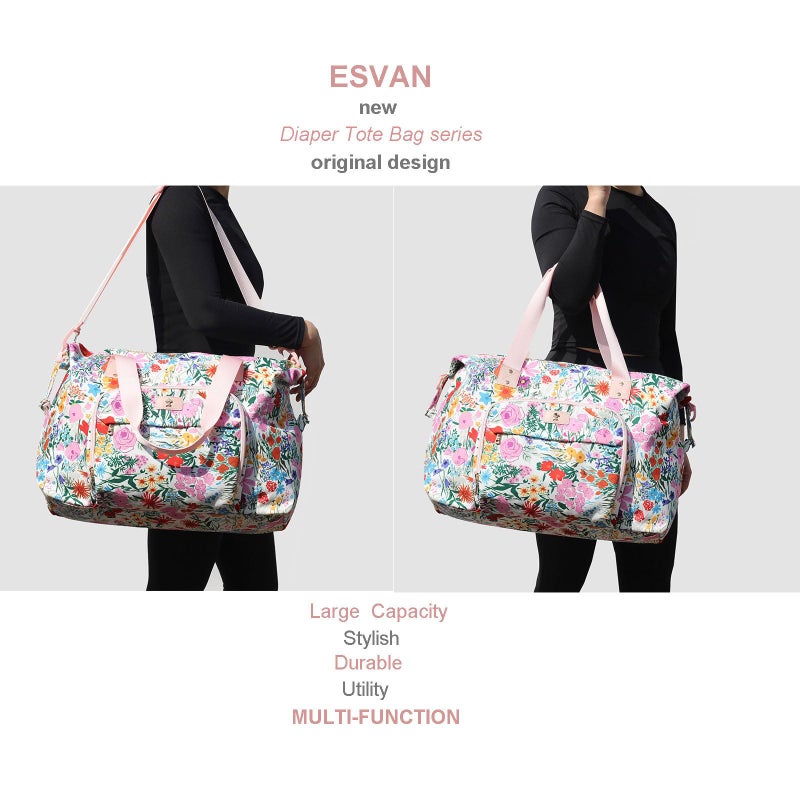 ESVAN Diaper Bag Tote, Travel Overnight Carry-on Duffel Gym Bag, Multifunction Linen Canvas Dry Wet Maternity weekender - Image 2