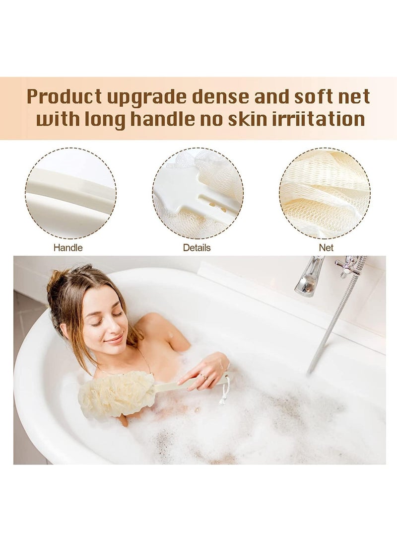 قطعتان من فرك الظهر للاستحمام، فرشاة استحمام من إسفنجة الليفة، تقشير الجسم بمقبض طويل، ناعمة وكثيفة، تنتج رغوة غنية، سهلة الجفاف، ليفة على عصا للرجال والنساء - Image 4