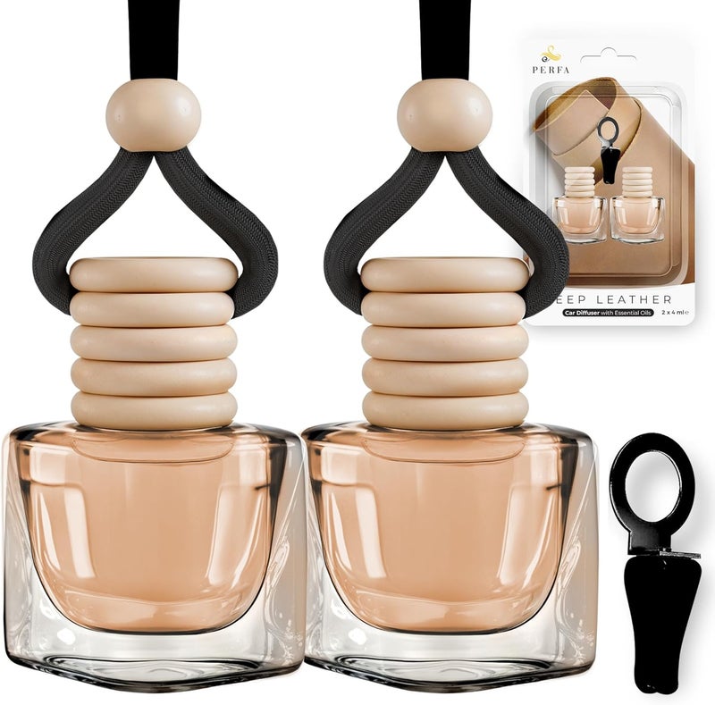 Perfa Leather Musk Car Air Freshener | Hanging Car Freshener with Vent Clip | Deep Leather Scent | Pack of 2 by Perfa - Image 1