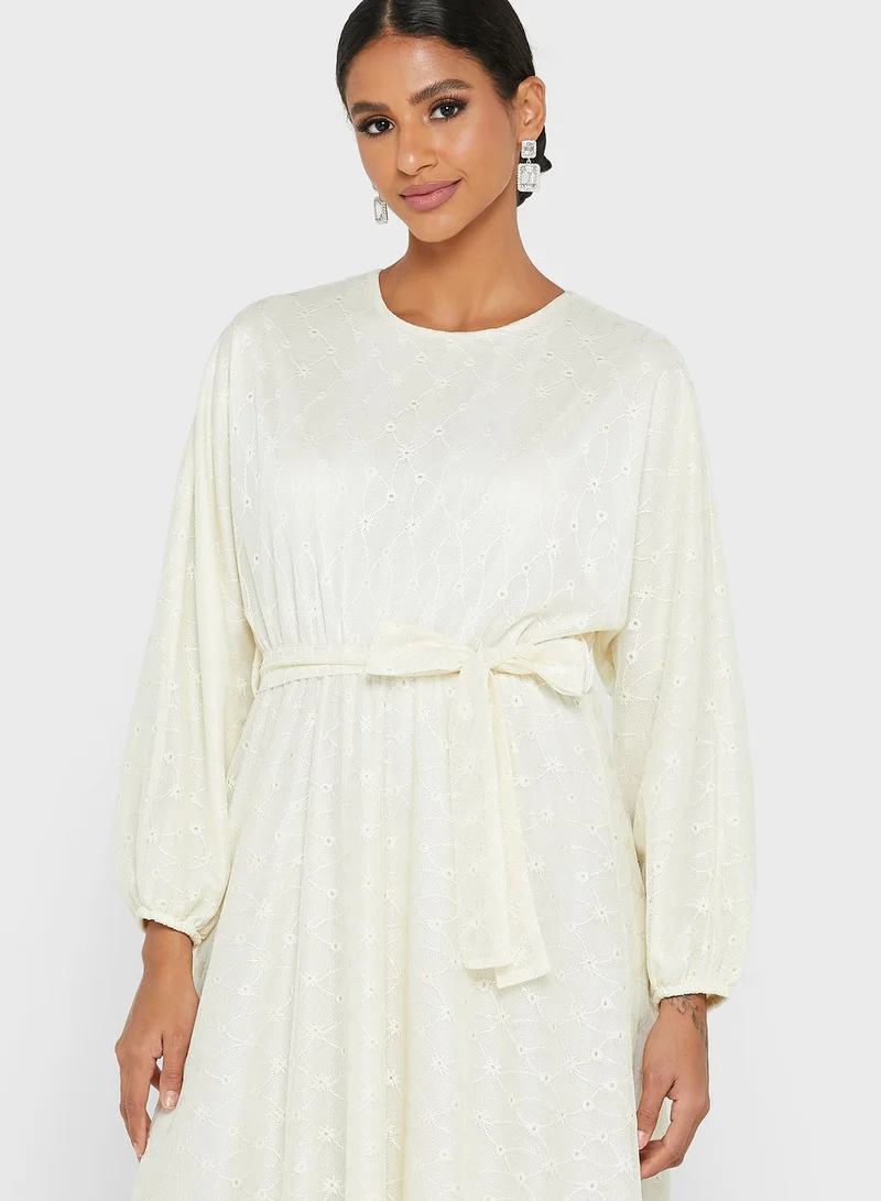 Khizana Puff Sleeved Belted Dress