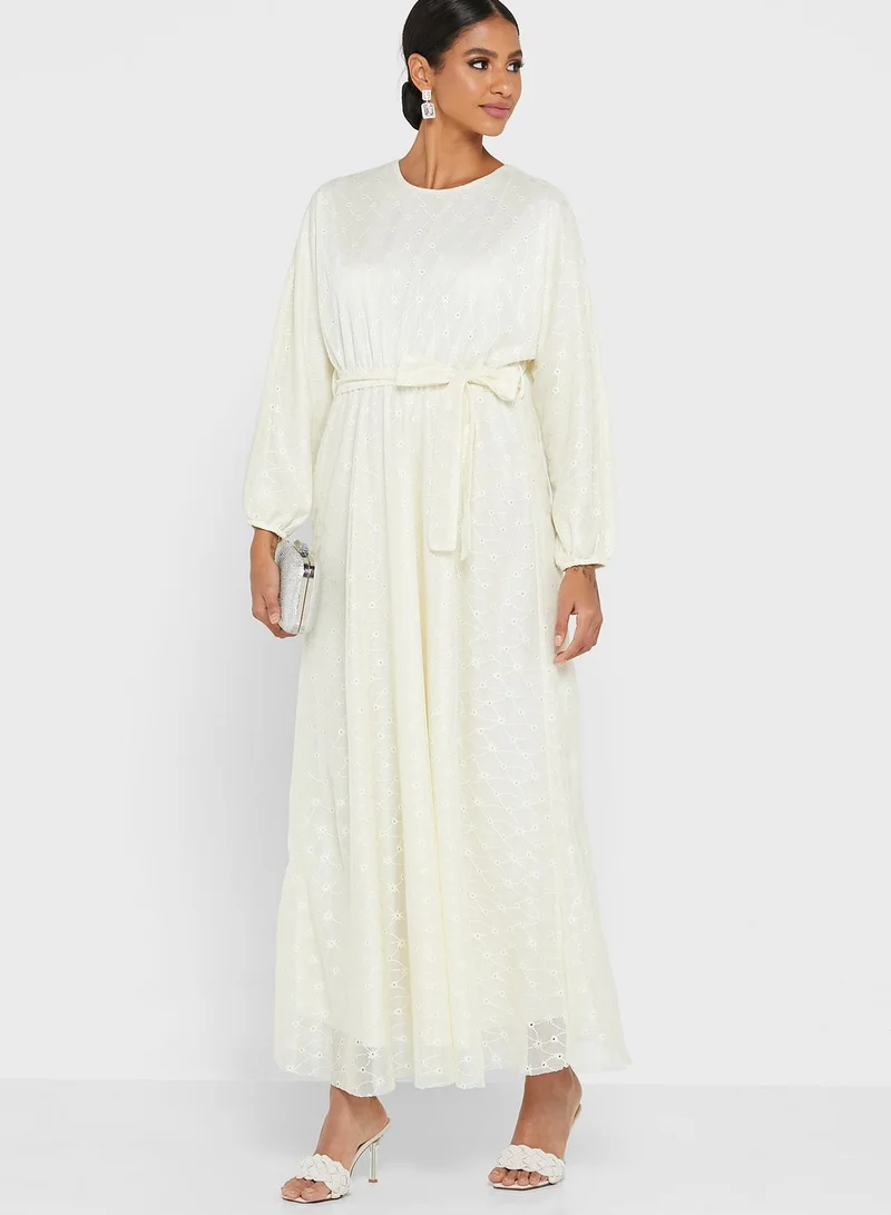 Khizana Puff Sleeved Belted Dress