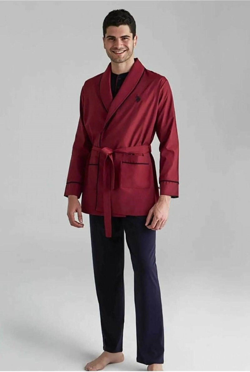 U.S. Polo Assn. 12000 Men's 5-Piece Dowry Dressing Gown Set-Burgundy  - Image 1