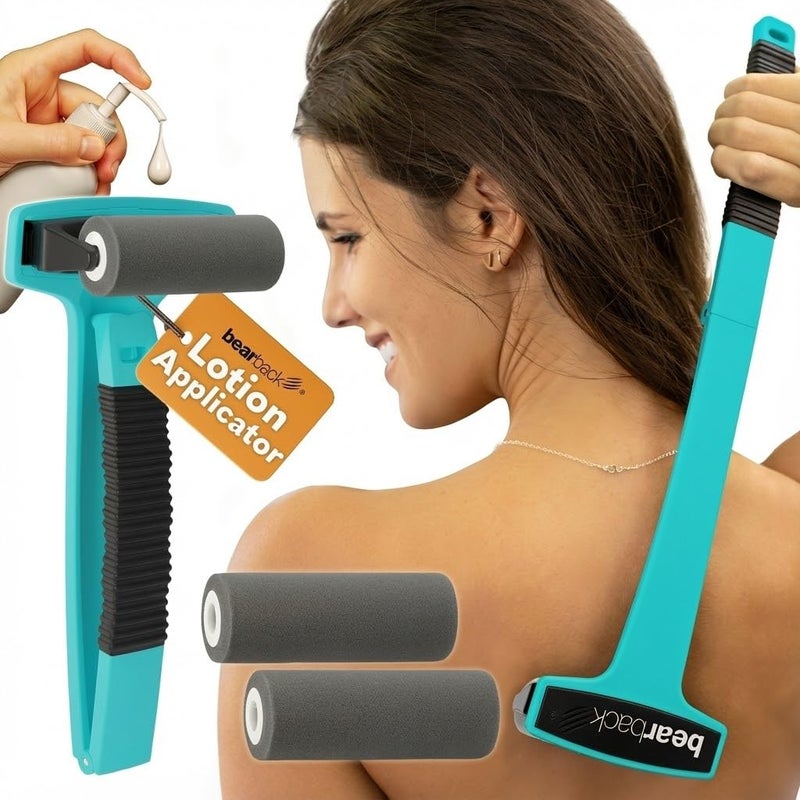 bearback Lotion Applicator for Back & Body â€“ Long-Reach Roller for Even Lotion, Sunscreen, Self-Tanner & Medication Application â€“ Foldable, Reusable, No-Help Design â€“ American Small Business (Teal) - Image 1
