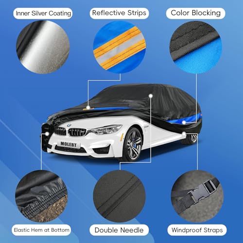 Molebt Car Cover Waterproof All Weather for Automobiles, Universal Fit Sedan Coupe Chevrolet Corvette/Camaro, Ford Mustang/Fusion, Honda Accord/Civic, KIA Optima, Hyundai Sonata, Nissan Maxima etc. - Image 4