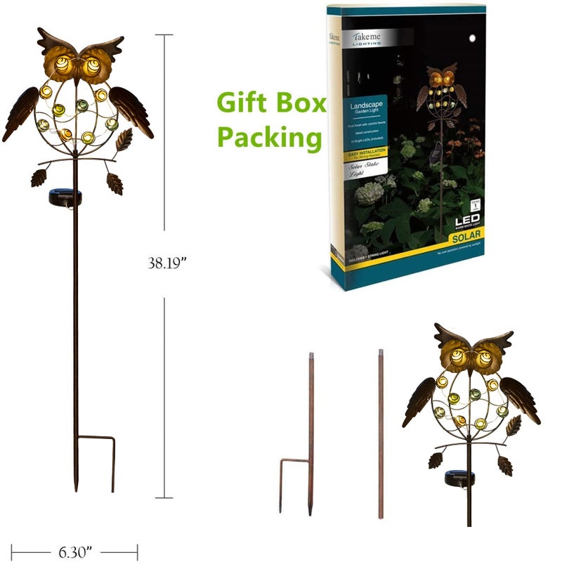 TAKE ME Owl Garden Solar Lights Outdoor, Solar Powered Stake Lights Mothers Day Garden Gifts Mom Wife Grandma - Metal OWL LED Decorative Garden Lights for Walkway,Pathway,Yard,Lawn (Bronze) - Image 4