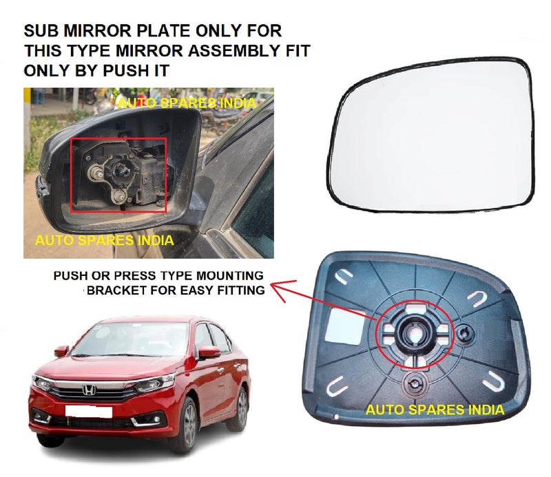 STYCARO -Side View Sub Mirror Glass Plate compatible with Auto Folding Side Mirror Assembly Honda Amaze 2ND GEN Type 42018-2023 Model (LEFT PASSENGER SIDE) - Image 2