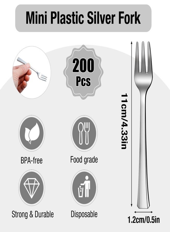 Loccmat 200 Pieces Mini Plastic Forks,Silver Plastic Mini Forks,4 inch Mini Dessert Forks,Mini Plastic Tasting Forks,Mini Appetizer Forks for Desserts,Cake,Fruit - Image 2