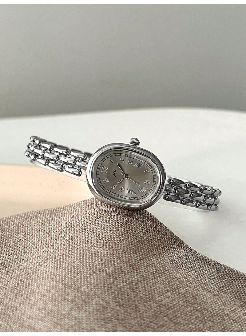 FILA Women's Quartz Watch Oval Dial Roman Numerals White Face, Silver Tone Metal Bracelet Elegant Vintage Style Wristwatch for Daily Wear - Image 2