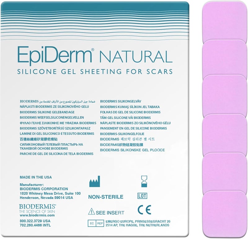 Epi-derm EpiDerm Natural Silicone Gel Sheeting for Scars - 6 Clear Squares - Image 1