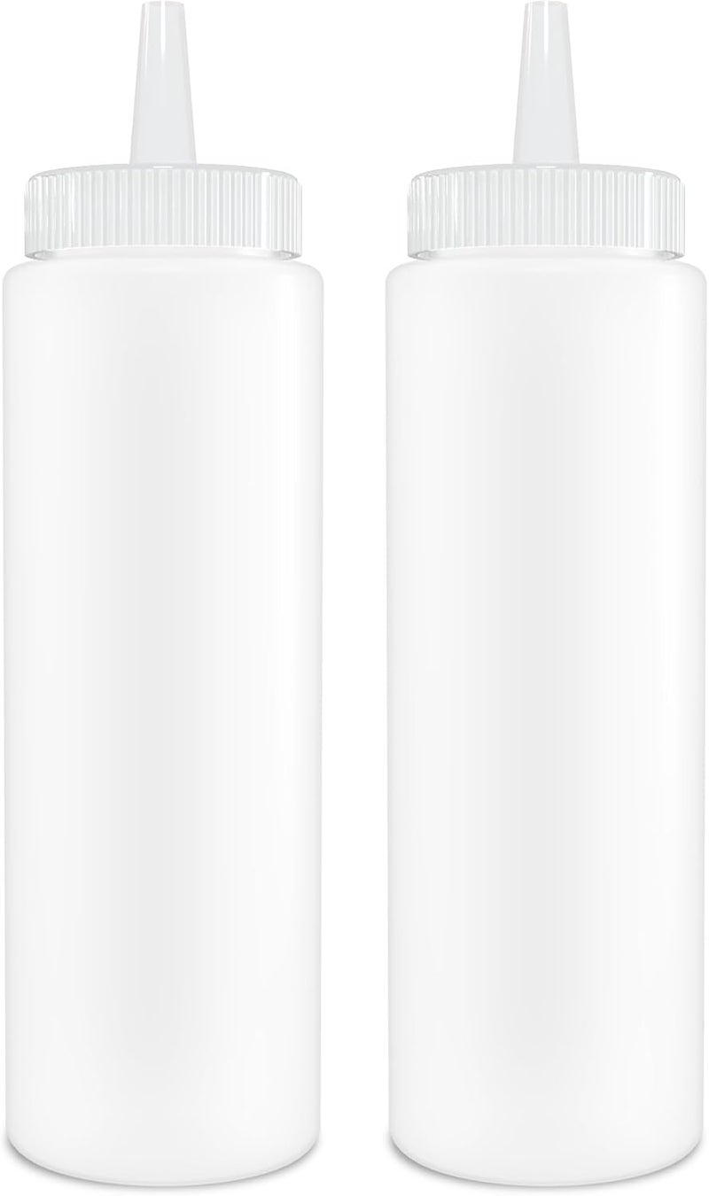 BRIGHTFROM Condiment Squeeze Bottles CLEAR 8 OZ Empty Squirt Bottle with Wide Neck  Great for Ketchup Mustard Syrup Sauces Dressing Oil BPA FREE Plastic  2 PACK - Image 1
