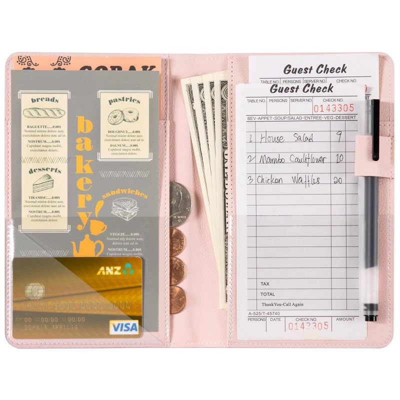 CoBak Server Book â€“ Compact Organizer with Clear and Money Pockets, Pen Holder, Fits Apron Perfectly, Leather Waitress Book - Image 2